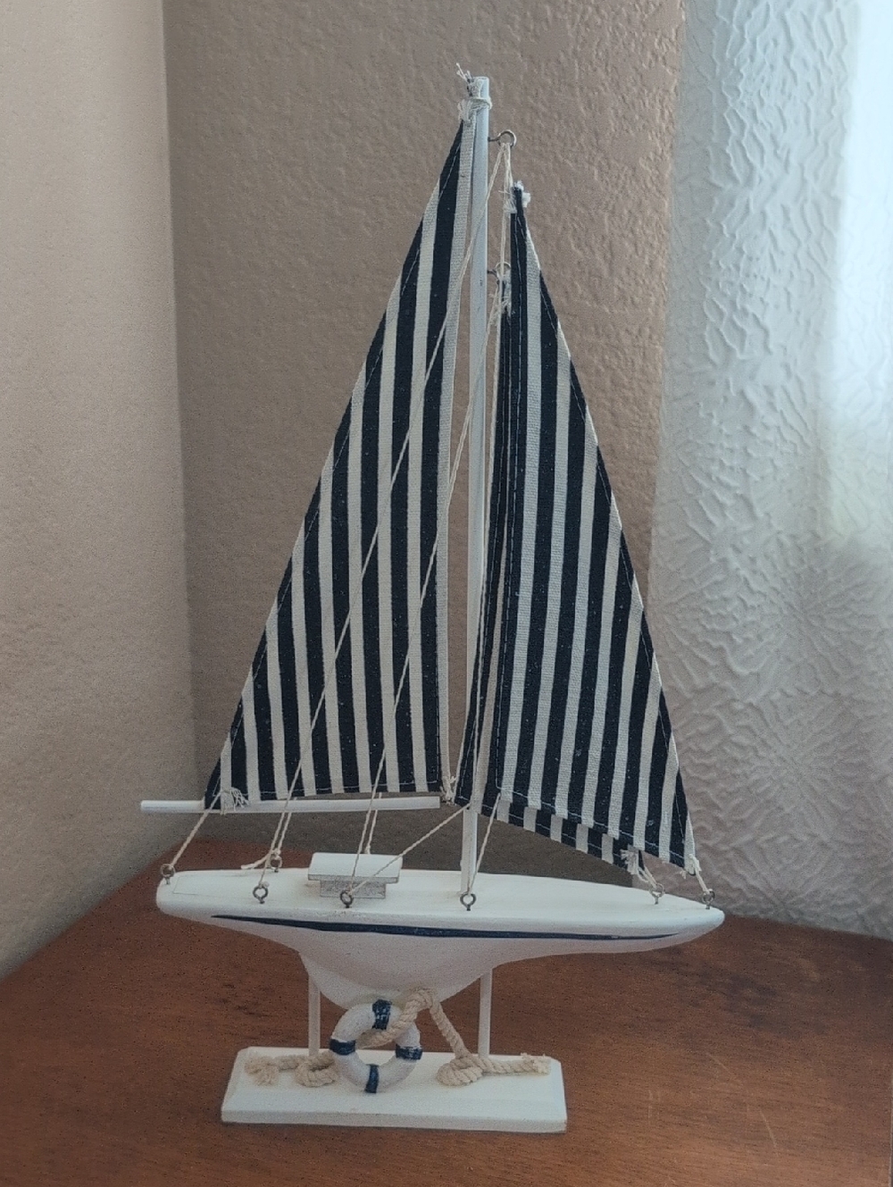 Nautical Striped Mini Sailboat Decor - Black & White